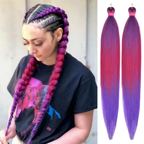 Miniatura 14 de Cabello trenzado negro preestirado, 2 paquetes de extensiones de cabello de trenzas de caja de 26 pulgadas, pelo sintético preestirado trenzado