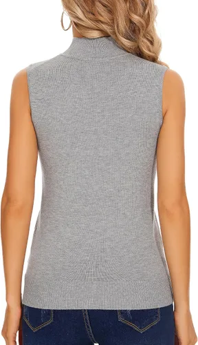 Miniatura 3 de Biffxeu Camisetas de punto sin mangas con cuello alto falso para mujer, suéter suave y ajustado, sin mangas, tops básicos