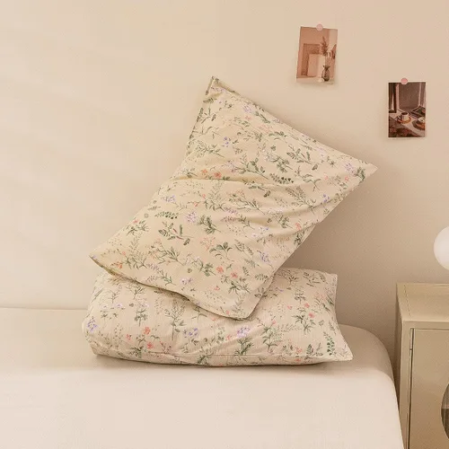Miniatura 3 de ECOCOTT Floral Pillowcases Standard Size Set of 2, 100% Washed Cotton Pillow Cases with Envelope Closure, Beige Botanical Wildflower Printed Pillow