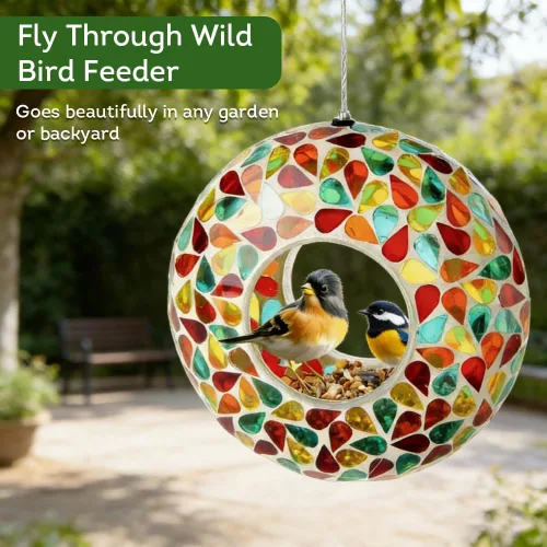 Miniatura 4 de Lily's Home Comedero Colgante de Mosaico de Vidrio de 15 Cm para Pájaros al Aire Libre Comedero Grande para Pájaros con Paso para Volar