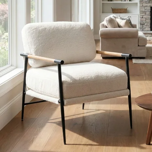 Miniatura 14 de DUOMAY Silla moderna de mediados de siglo, sillón de piel sintética marrón, silla de dormitorio con patas de metal para sala de estar, lectura