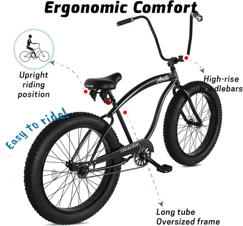 Miniatura 3 de Tracer Avalon Beach Cruiser Bike para adultos, ruedas de 26/29 pulgadas, neumático de grasa 3.0/4.0, velocidad 1/7, bicicleta de crucero completa.
