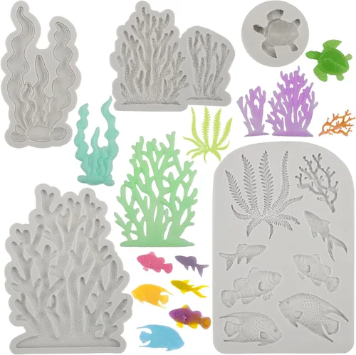 Miniatura 10 de Beasea Molde de fondant para pastel de sirena, 3 piezas de caballito de mar, estrella de mar, cola de sirena, molde de silicona para conchas
