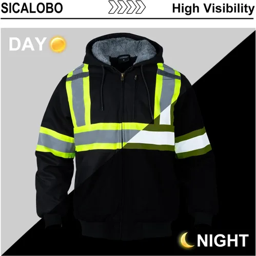 Miniatura 3 de Sudadera de forro polar con capucha de alta visibilidad para hombre, chamarra de seguridad reflectante resistente al agua y térmica de trabajo