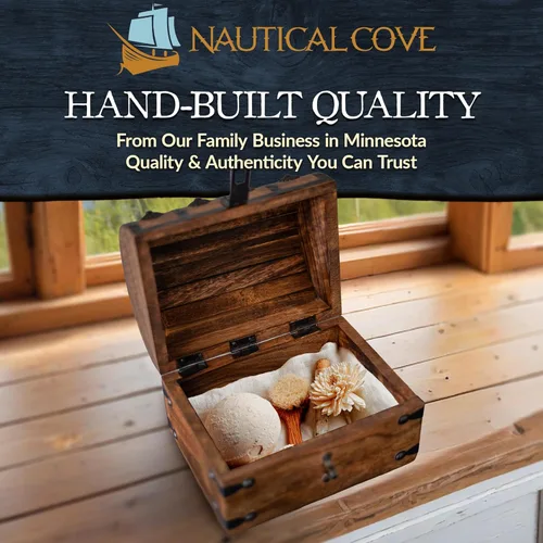 Miniatura 7 de Nautical Cove - Cofre del tesoro pirata con cerradura de hierro y llave de esqueleto, caja de almacenamiento y decoración (S, 8 x 6 x 6)