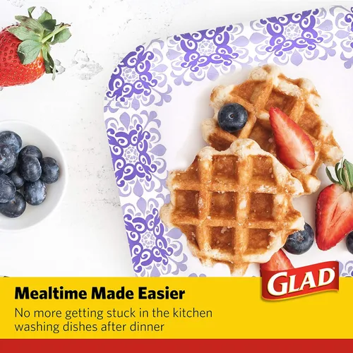 Miniatura 5 de Glad Platos de papel desechables cuadrados para toda ocasión Platos desechables resistentes, impermeables, a prueba de cortes, aptos para Púrpura