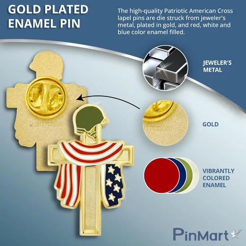 Miniatura 8 de PinMart Cruz patriótica con bandera estadounidense ondeando la bandera de Estados Unidos – Pin de solapa esmaltado – SecureClutch Back