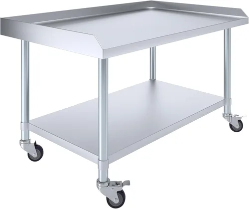Miniatura 11 de AmGood Soporte para equipo de acero inoxidable con estante inferior + ruedas, resistente, grado comercial, certificado NSF