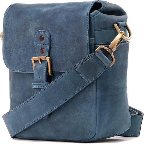 Miniatura 17 de Bolso bandolera para cámara de piel auténtica MegaGear, para cámaras mirrorless, dispositivo electrónico portátil Marrón