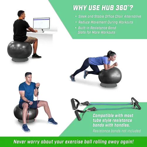 Miniatura 2 de Base de pelota de yoga GoSports para pelotas de fitness - Carbón, verde o azul - Soporte de estabilidad universal Hub 360