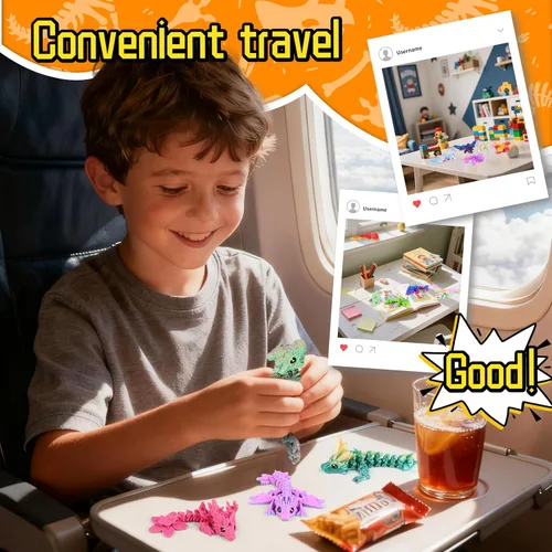 Miniatura 8 de Juego de 12 dragones impresos en 3D, cesta de Pascua, regalos para niños y niños, dragones flexibles articulados de 4.4 a 6 pulgadas, decoración