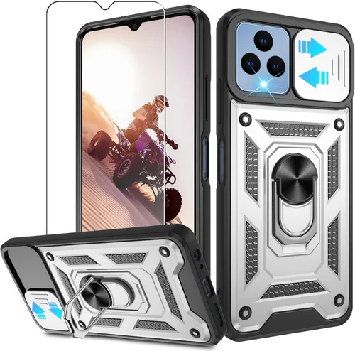 Miniatura 138 de ATUMP Funda para T-Mobile Revvl V Plus 5G con protector de pantalla HD con cubierta de cámara deslizante, soporte de anillo de rotación de 360° Negro