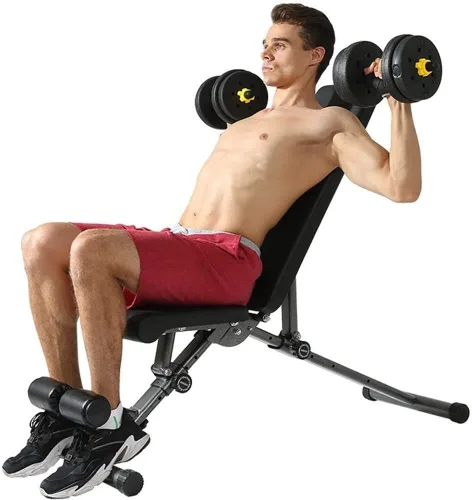 Banco de pesas ajustable para entrenamiento en casa, gimnasio, levantamiento de pesas, banco de entrenamiento plano plegable de 330 libras, banco de