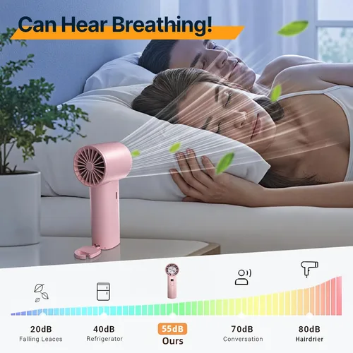 Miniatura 7 de Ventilador turbo portátil de mano Mini ventilador ajustable de velocidad (1-120) con modo de enfriamiento Batería recargable de 5000 mAh Rosa
