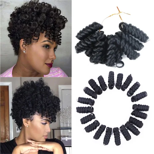 Miniatura 8 de Saniay - 3 paquetes de trenzas de ganchillo cortas trenzadas de ganchillo con espiral, rizos con espiral jamaicana, 20 mechones por paquete