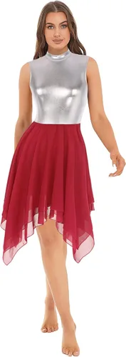 TiaoBug Disfraz de danza lírica contemporánea para mujer, vestidos de adoración de bloques de color metálico, ropa de baile litúrgica