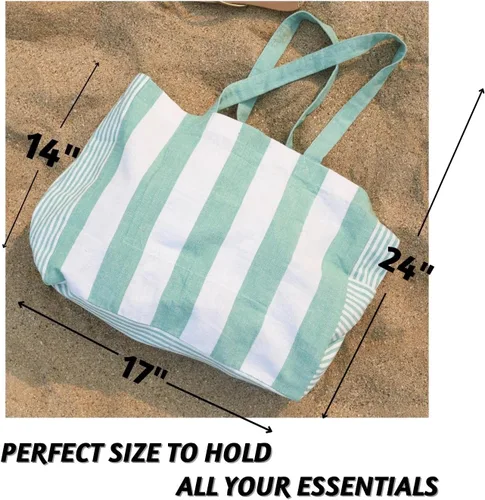 Miniatura 3 de Folkulture Bolsa de playa para mujer 17 x 14 pulgadas - Bolsa de playa 100% algodón con bolsillo con cremallera en el interior, bolsa de piscina