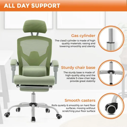 Miniatura 7 de Silla ergonómica de escritorio para computadora de oficina con almohada lumbar y reposapiés retráctil, sillones giratorios de malla con respaldo