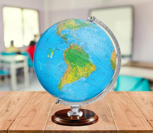Miniatura 5 de Globo iluminado estándar de 12" de diámetro, cartografía de EE. UU. con base de madera dura con acabado en nogal y bola de globo oceánico azul. Una