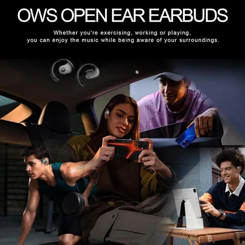 Miniatura 7 de Auriculares de oído abierto inalámbricos Bluetooth 5.4, OWS Auriculares colgantes inalámbricos con ganchos para los oídos y micrófono, IPX5