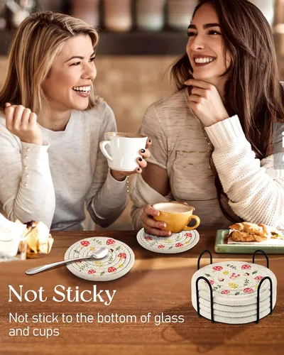 Miniatura 6 de Juego de 6 Posavasos para Bebidas - Posavasos Absorbentes para Tazas para Bebidas Mesa de Café Hogar Oficina Escritorio Decoración Tela de Algodón