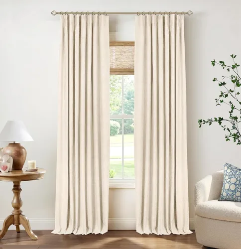 Miniatura 19 de INOVADAY Cortinas 100% opacas para dormitorio, cortinas opacas de 84 pulgadas de largo, cortinas opacas de lino con anillos de clip, aislamiento