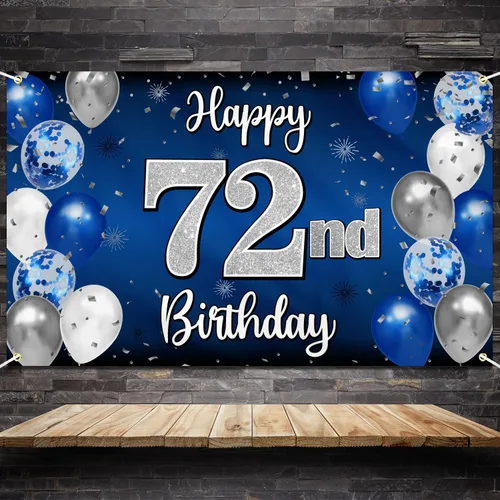 Miniatura 218 de Decoración de feliz cumpleaños 35, globo azul y plateado de 35 años, cartel grande de telón de fondo de cumpleaños, suministros para fiesta de 35th