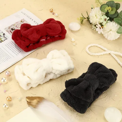 Miniatura 6 de Hicarer 3 piezas de diadema para el cabello para lavar la cara para mujeres, diadema de microfibra con moño para la ducha para mujeres y niñas blanco