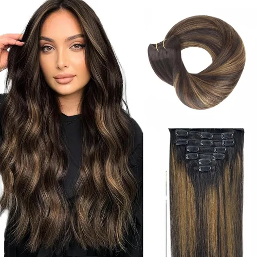 Miniatura 13 de SIYUSI Extensiones de cabello humano real con pinzas, 100% cabello humano Remy brasileño, invisibles y aptas para el cuero cabelludo, color negro
