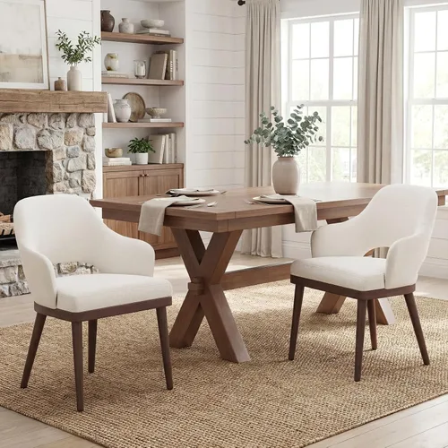 Miniatura 8 de MALOL Juego de 2 sillas de comedor de madera, silla moderna tapizada de tela para comedor, sillas laterales de cocina, silla de cena campestre