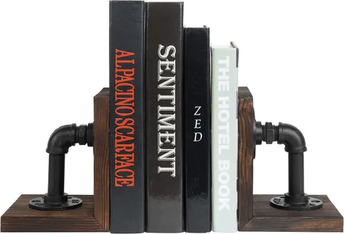 Miniatura 6 de MyGift Sujetalibros Decorativos, Sujetalibros para Estantes, Sujetalibros de Metal para Libros Pesados, Decoración de Oficina para Hombres, Tope