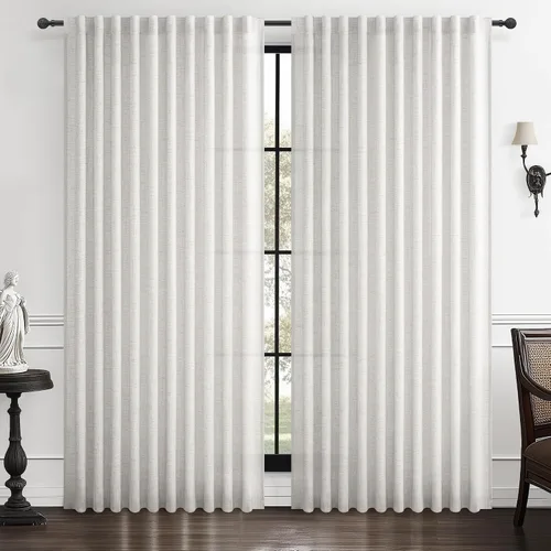 Miniatura 33 de Cortinas translúcidas de lino beige blanco de 84 pulgadas de largo, 2 paneles, cortinas modernas con filtrado de luz y privacidad, riel de techo