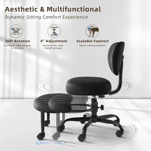 Miniatura 5 de Silla de Piernas Cruzadas, Silla de Oficina en Casa Criss Cross ADHD con Ruedas, Sillas de Escritorio Ergonómicas de Rodillas de Yoga de Altura