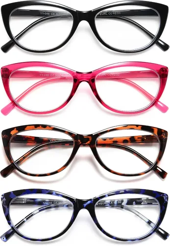 Miniatura 8 de EYEURL Lentes de lectura con diseño de ojo de gato para mujer, bloqueo de luz azul, paquete de 4 unidades, para lectura a la moda, antifatiga
