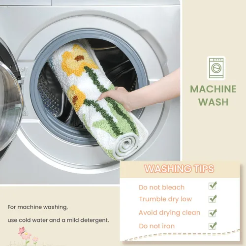 Miniatura 6 de Tapete de baño floral súper absorbente, antideslizante, lavable a máquina, bonito tapete de baño esponjoso para fregadero, dormitorio y sala
