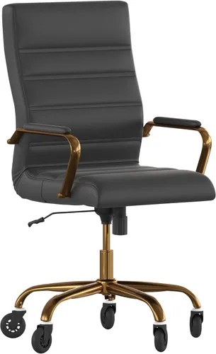 Miniatura 13 de Flash Furniture Whitney - Silla de oficina giratoria ejecutiva de LeatherSoft con respaldo alto y marco negro, brazos y ruedas de ruedas