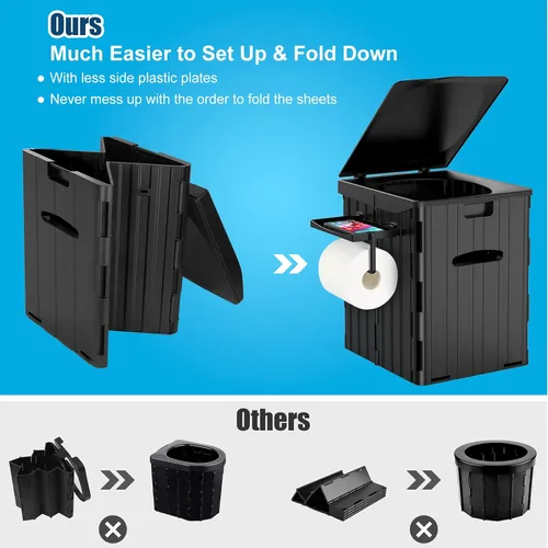 Miniatura 5 de Inodoro portátil XL para adultos, extra grande de 15.4"H plegable para acampar con estante desmontable para teléfono y soporte para papel