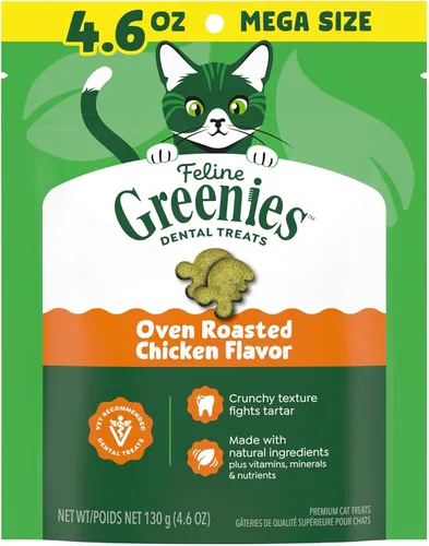 Miniatura 13 de Greenies Golosinas dentales naturales para gatos adultos recomendadas por veterinarios felinos, sabor pollo asado al horno, bolsa de 2.1 onzas