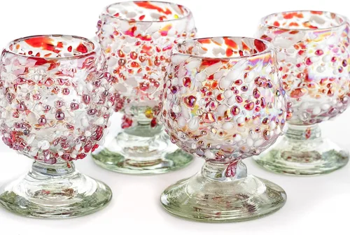 Miniatura 18 de Auténticos vasos de chupito soplados a mano de tequila mexicano - Juego de 4-2 onzas - Mini snifters de vidrio - Base pesada - Coñac (Confeti)