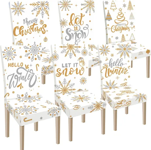 Miniatura 10 de Ganeen 6 piezas de fundas para sillas navideñas, funda para respaldo de silla de Navidad, funda elástica para asiento de Navidad lavable, protector