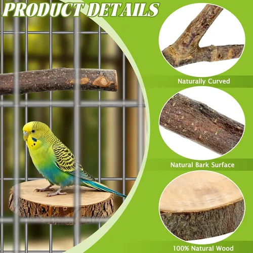 Miniatura 6 de 8 Piezas de Perchas de Aves Naturales de Madera para Jaula, Soporte y Plataforma de Perca para Loros, Accesorios para Jaula de Pájaros