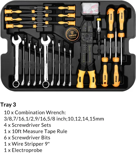 Miniatura 6 de DEKOPRO Kit de herramientas de 258 piezas con caja de herramientas rodante, llave de vaso y juego de herramientas manuales, caja mecánica, carrito