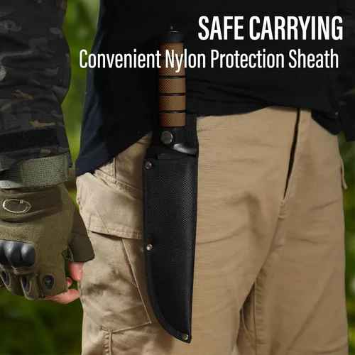 Miniatura 6 de Dispatch Cuchillo de supervivencia de hoja fija con funda y rompecristales, cuchillos de bushcraft de 14 pulgadas con ABS duradero y mango de caucho