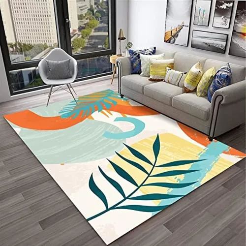 Miniatura 3 de Alfombra de área con diseño de dibujos animados en acuarela, estilo bohemio de mediados de siglo, con diseño de hojas de palmera tropicales, suave