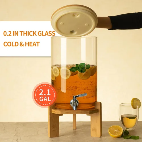 Miniatura 3 de L'ÉPICÉA Dispensador de bebidas, dispensador de bebidas de vidrio con soporte, dispensador de bebidas para fiestas, dispensador de bebidas