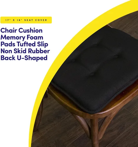 Miniatura 3 de Sweet Home Collection - Cojín de asiento de espuma viscoelástica y respaldo de caucho antideslizante con capitoné para silla, cojín en U, 17x16 Negro