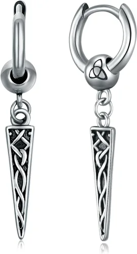 Aretes vikingos nórdicos para hombre, plata de ley 925, aretes colgantes vikingos negros, joyería vikinga nórdica, regalos para hombres