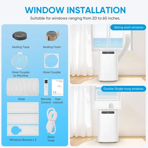 Miniatura 9 de Aire acondicionado portátil de 12000 BTU para refrigeración de habitaciones de hasta 500 pies cuadrados, unidad de CA portátil silenciosa 3 en 1