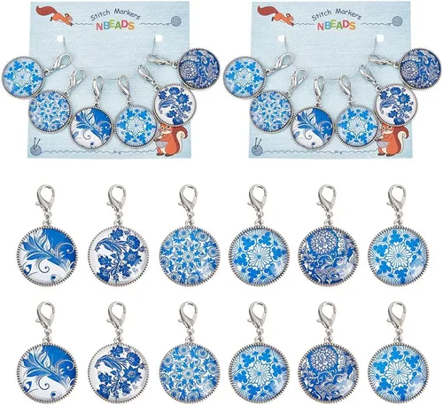 Miniatura 21 de NBEADS 20 piezas marcadores redondos de punto con anillo de animales, marcadores de punto de ganchillo esmaltados de aleación, cierre de acero