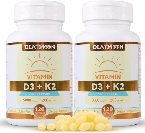 Miniatura 9 de Cápsulas blandas de suplemento de vitamina D3 K2, vitamina D3 5000 UI y vitamina K2 MK7 200 mcg, soporte para huesos y dientes, fácil de tragar, 120